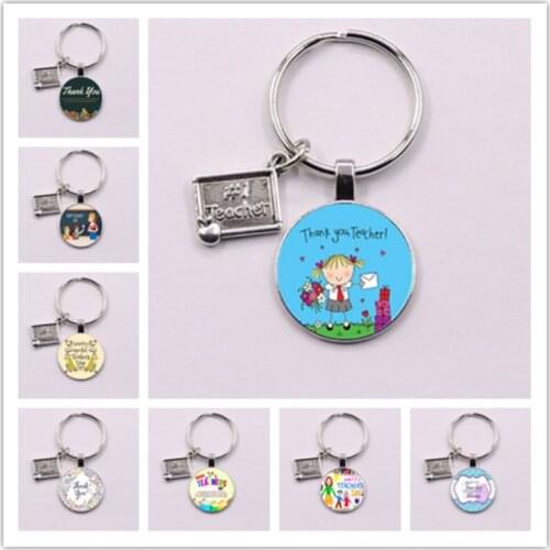 Fashion Thank You Teacher Text Keychain Charm Glass Crystal Pendant Keyring Quality Bag Car Key Chain Women Teachers Day Gift