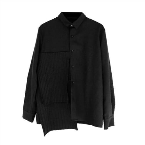 S-6xl Brand Mens Shirt Wrinkles Stitching Fashion Long Sleeve Single-breasted Casual Shirts Hairstylist Singer Stage Costumes