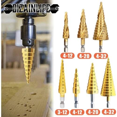 HSS Straight Groove Step Drill Bit Set Pagoda Drilling Titanium Coated Spiral Groove Drill Bit Wood Metal Hole Cutter Power Tool