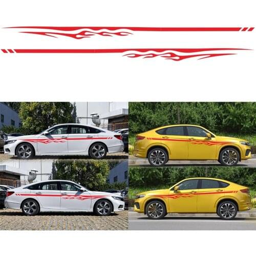 2Pcs Car Flame Stripe Stickers Whole Body Decal Decor Covers Protector Auto Sticker Car-styling for Honda for Toyota Dropship
