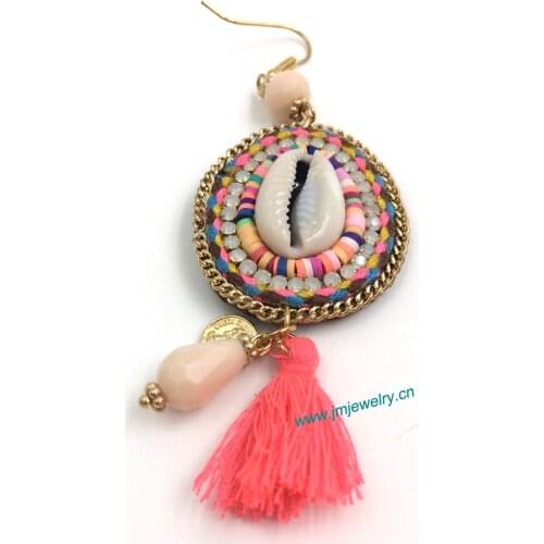 2016 new wholesale handmade Ethnic jewellery rhinestone dangle earrings with tassel and crystal