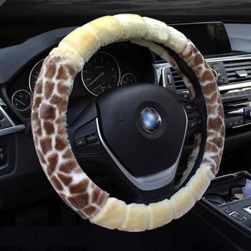 New leopard stitching car steering wheel cover winter plush warm car handle