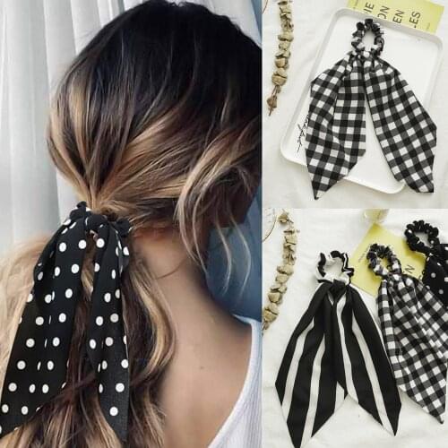 New Women Black and White Plaid Hair Scrunchies Elastic Hair Bands Girls Ribbon Hair Ropes Ties Ponytail Holder Hair Accessories