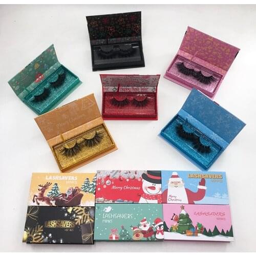 New Style Christmas lashes box with 3D Mink Eyelashes Glitter Popular Box Full and Thickness Mink eyelash