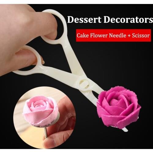 2pcs Piping Flower Scissors Kitchen Baking Nail Pastry Tool Rose Decor Lifter Fondant Cake Decorating Tray Cream Transfer Tools