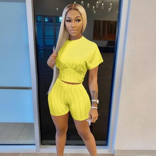 Solid Color Casual Fashion Summer Womens Sports Suit Short Sleeve Round Neck T-shirt Short Sets