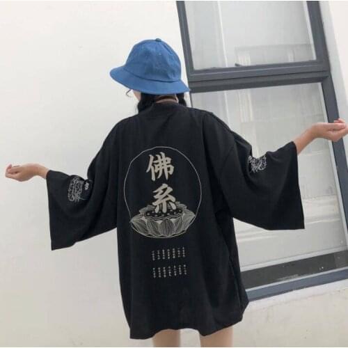 Couple Coat Japanese Kimono Summer Cardigan Kimono Yukata Woman Man Summer Loose Thin Three-quarter Sleeve Student Outer Garment