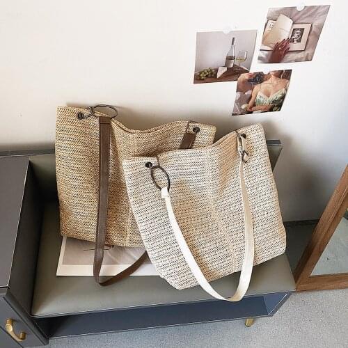 Handmade Purse Wicker Beach Handbag Vintage Women Woven Shoulder Tote Bag Summer Beach Large Capacity Crossbody Bags