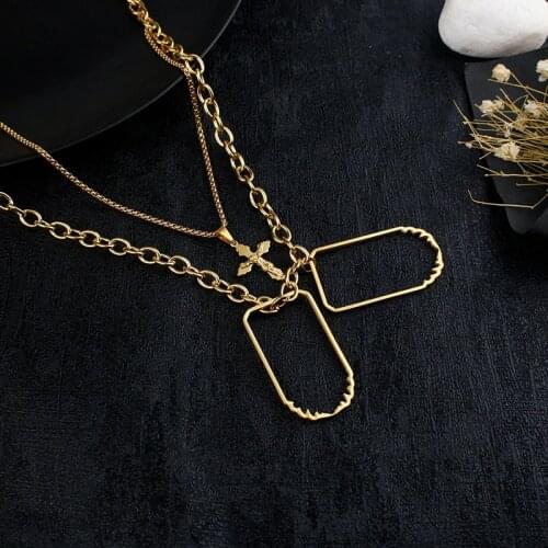 Cross Necklace Christian Jesus Necklace Geometry Layered Necklace Stainless Steel New Products Men Women Jewelry Worship Gifts