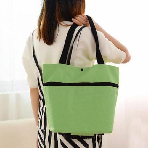 Portable Shopping Trolley Bag with Wheels Foldable Cart Roll Grocery Green Shopping Bag Folding Handbags Shopping Bag
