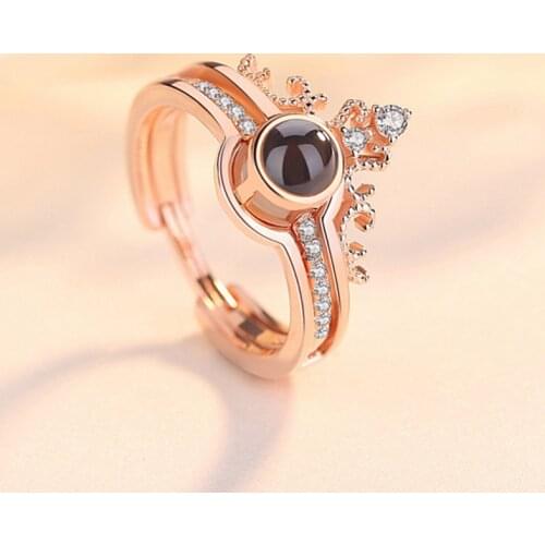 Rose Gold Color 100 Languages I Love You Projection Ring Separable Crown Ring Romantic Love Memory Wedding Rings Jewelry Gift