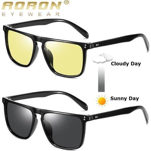AORON Square Mens Sunglasses Photochromic Polarized Sun glasses Women Outdoor Driving for Day Night Vision Glasses gafas Men