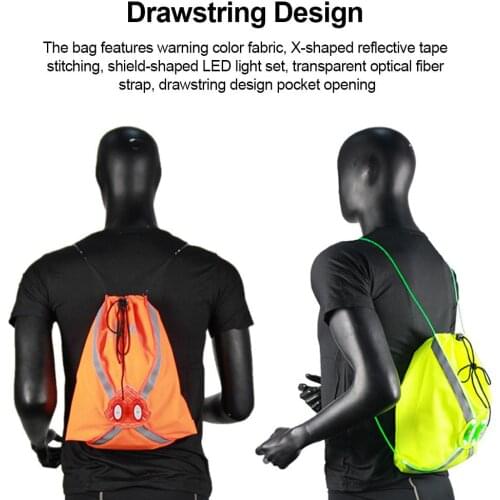Sports Bag With LED Light Drawstring Reflective Large Capacity Multifunctional Backpack Outdoor Sports Cycling Storage Bag