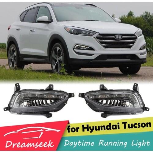 LED DRL Fog Lamp Assembly for Hyundai IX35 Tucson 2015 2016 2017 Daytime Running Light with Fog Lamp Bezel