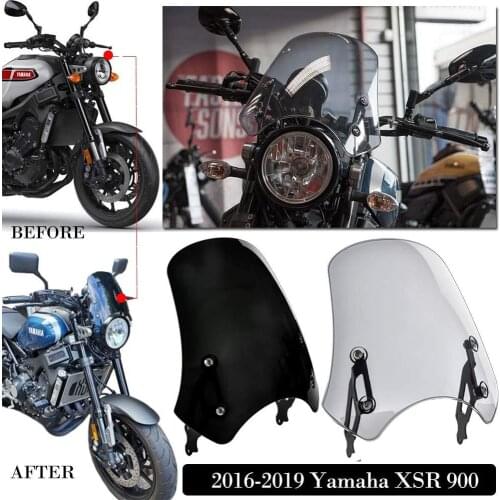 Motorcycle Windscreen Windshield Wind Deflector Flyscreen with Mounting Hardware For 2016 2017 2018 2019 Yamaha XSR900 XSR 900
