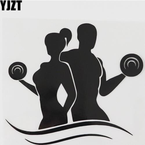 YJZT 11.9CMX10.9CM Man Woman Fitness Dumbbells Sports Vinyl Car Sticker Black/Silver 8A-0963