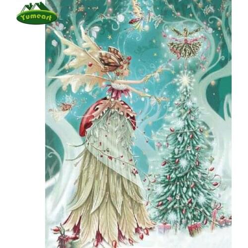 YUMEART DIY Diamond Embroidery Fairy Girl Christmas Tree Elf Diamond Painting Rhinestone Mosaic Novelty Modern 3D DIY Room Decor
