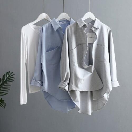 New Spring Turn-down Collar Solid Women Shirt Plus Size Long Sleeve Women Blouses Casual Pockets Female Shirts Tops Blusas 6658