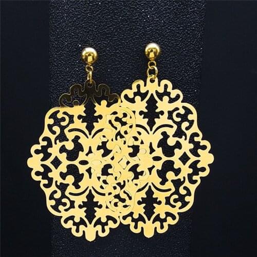 2021 Bohemia Flower Stainless Steel Big Stud Earrings for Women Gold Color Earrings Jewelry boucle d'oreille femme E9310S04