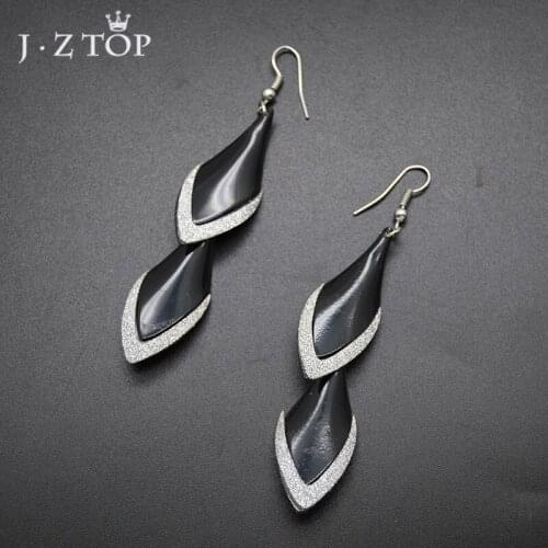 JZTOP New Vintage Black Metal Frosted Water Drop Long Earring for Women Double Layer Geometric Dangle Earrings Party Jewelry