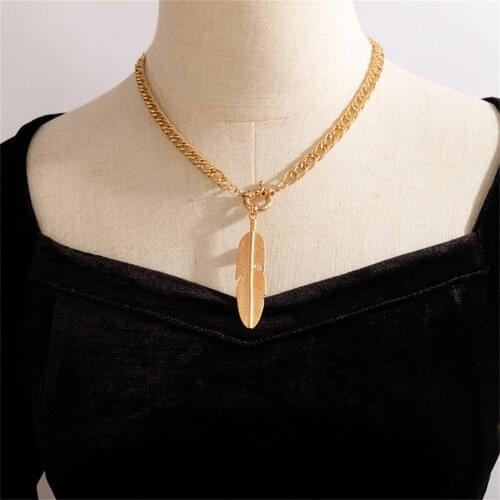 Fashion Multilevel Punk Choker Necklace For Women Boho Gold Densely Woven Vintage Thick Chain Geometric Feather Pendant Jewelry