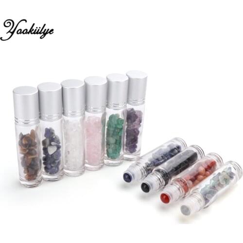 10ml Portable Gemstone Essential Oil Roller Ball Bottles Crystal Chips Stone Bottle Refillable Roll-On Roller Storage Bottles