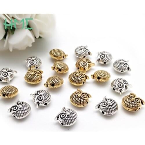 10pcs 10mm Vintage Owl Head Spacers Beads Zinc Alloy Ancient Gold Silver Color Beads For Jewelry Making Bracelet DIY Accessoires