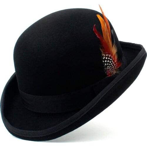 100% Australia Wool Felt Derby Bowler Hat Men Women Dress Tuxedo Costume Steampunk Derby Cap 4Szie S M L XL