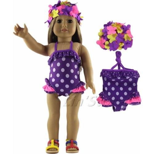 2 PCS Set Doll Clothes Swimming suit bathing costume+cap for 18" American Doll