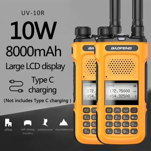 2pcs Genuine Baofeng UV-10R 10W Walkie Talkie 10km Transmitter Transreceiver 136-174/400-520MHz FCC&CE Two Way Radio USB Charger