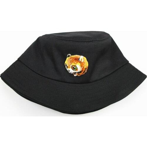 2021 Coon Animal Embroidery Cotton Bucket Hat Fisherman Hat Outdoor Travel Hat Sun Cap Hats for Men and Women 374