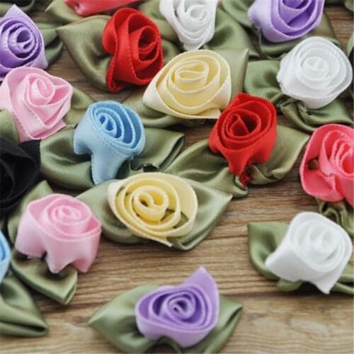 20pcsFancy mix color Satin Ribbon Rose Flower DIY craft/Wedding/Appliques/doll Mix B157