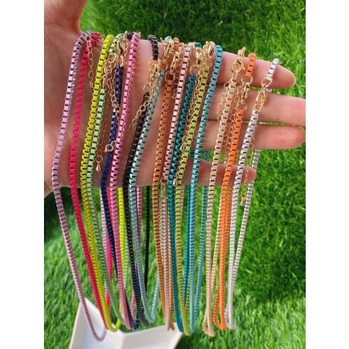 6Pcs,Hot Sale Rainbow Enamel Gold Plated Colorful Box Pop Brass Metal Chain Necklace for ladies Women