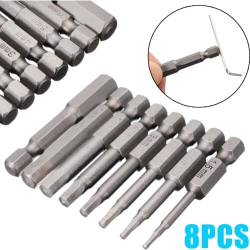 8PCS Magnetic Hexagon Screwdriver Bits S2 Alloy Steel H1.5-H8 1/4 Inch Hex Shank Screw Drivers Set 50mm