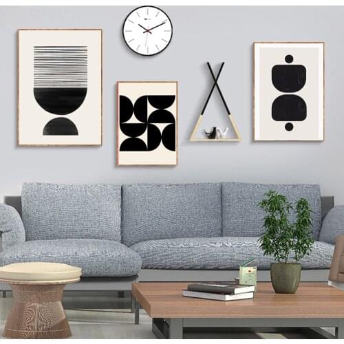 Abstract Geometric Poster Black and White Wall Art Canvas Painting Prints Pictures for Living Room Home Decoration Frameless