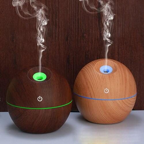 130MLUSB Aroma Air Humidifier Essential Oil Diffuser Wood Grain Ultrasonic Cool Mist Change LED light for Home Car