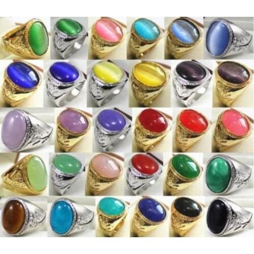 Free Shipping Wholesale 13*18mm green pink red blue yellow purple blue opal/ / tiger eye stone ringg