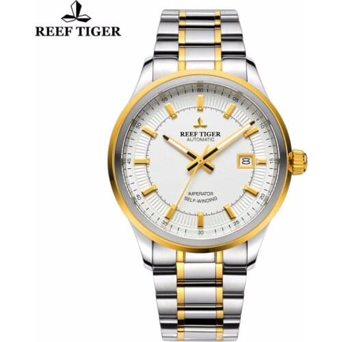 Reef Tiger/RT Watch Business Designer Watches For Mens Steel/Yellow Gold Super Luminous Automatic Dress Watch With Date RGA8015