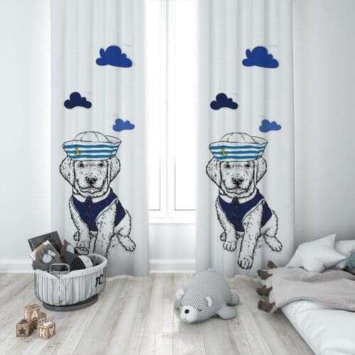 Curtains Children 3D Printed Decorative Items Home Childrens Room White Sailor Dog Hat Model 1378
