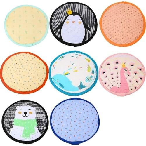 Baby Crawling Round Cotton Drawstring One-Shoulder Portable Can Put Stroller Cartoon Animal Climbing Mat