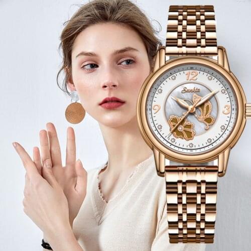 SUNKTA Elegant Woman Watch Luxury Brand Female Wristwatch Japan Movt 30M Waterproof Gold Expensive Analog Geneva Quartz Watch