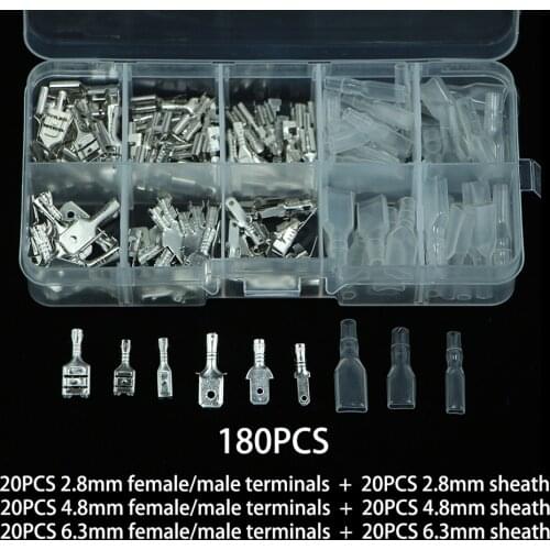 120/180Pcs in box Wire Connector Electrical Crimp Terminals 2.8/4.8/6.3mm Male Female Spade auto Insulating Sleeve Kit blocks