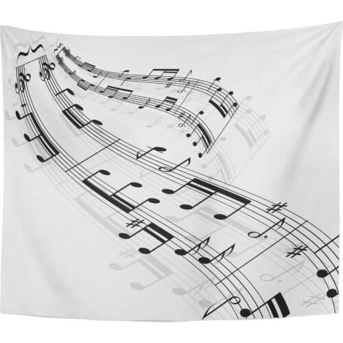 Tapestry White Wave Music Notes Black Classical Sheet Swirl Abstract Tapestries Wall Hanging for Living Room Bedroom Dorm