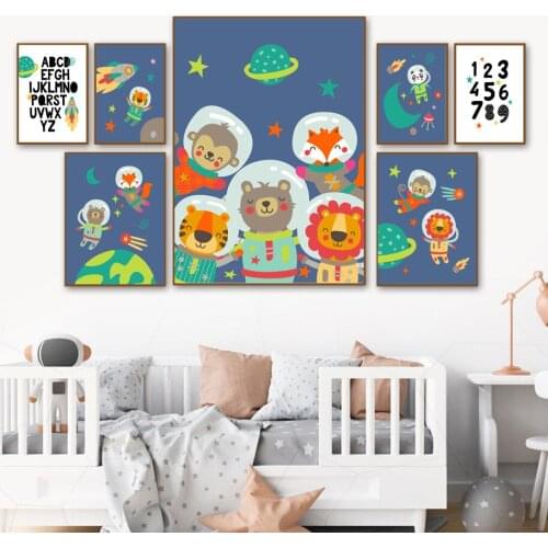 Space Astronaut Animals Alphabet Planet Rocket Wall Art Canvas Painting Posters And Prints Wall Pictures Baby Kids Room Decor