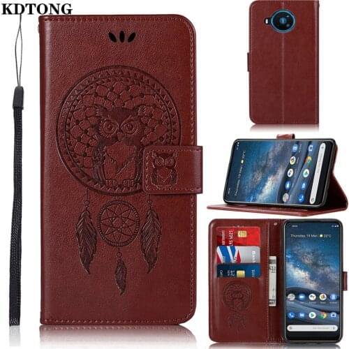 Leather Wallet Phone Case for Nokia 8.3 7.2 6.2 5.4 3.4 2.4 Capa Embossed Wind Chimes Owl Folded Stand Heavy Duty Protect Cover