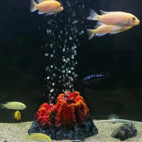 Red Fish Tank Volcano Shape Resin Air Bubble Stone Oxygen Pump Aquarium Ornament Simulation Fish And Shrimp Shelter Decorations