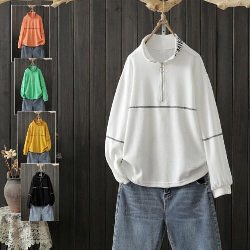 Autumn new large size 4XL women Korean letter printing casual jacket coat cotton stand-up collar solid color pullover sweater 70