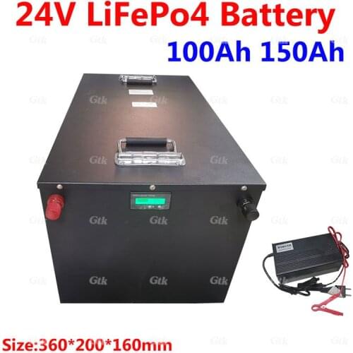 Lithium 24V 100Ah 150Ah LiFepo4 rechargeable battery pack for solar energy storage RV system motor home caravan+10A charger