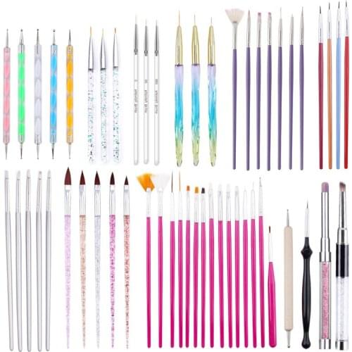 Nail Art Brush Set Crystal Gradient Line Painting Dotting Pen Wood Acrylic Handle Gel Polish Brushes Nails Accessories Tools