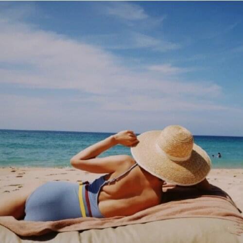 Foreign trade original wheat straw big brim summer female French elegant retro Hepburn sunshade holiday beach straw hat